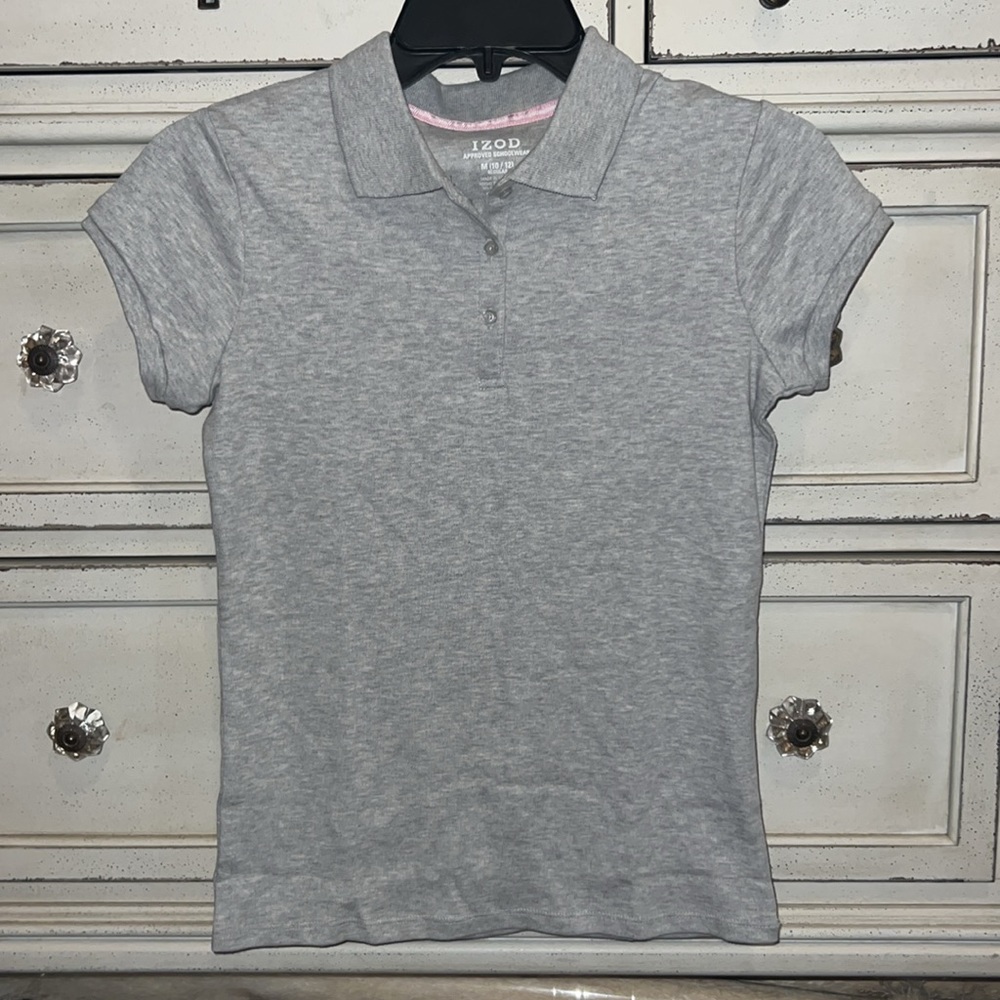 IZOD approved scchoolwear grey shortsleeve uniform polo youth shirt medium 10/12